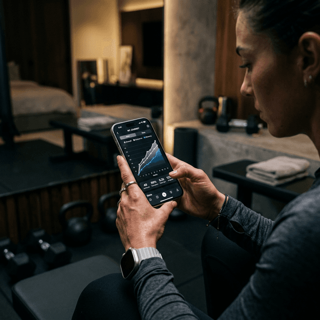 Atleta revisando gráficas de progreso